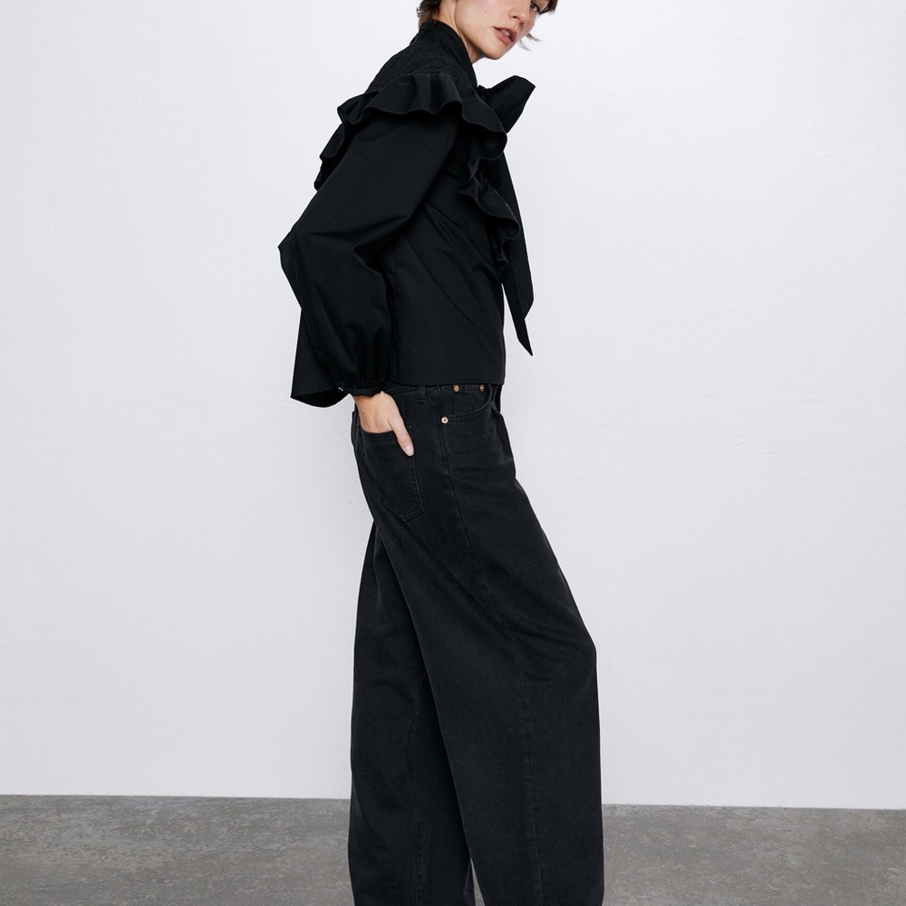 Zara Poplin Blouse with Tie - Picture 4 of 6